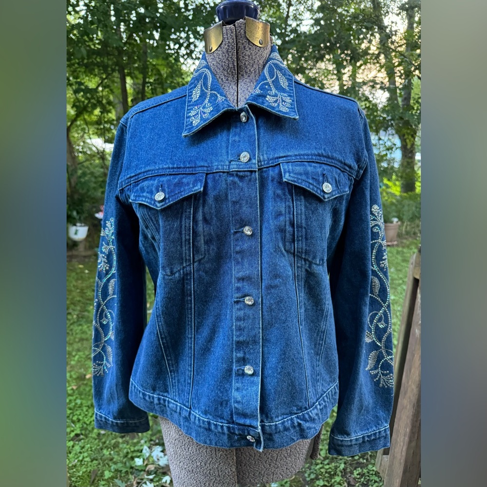 Christine Alexander Denim Jacket Swarovski Crystal Size Large Vintage